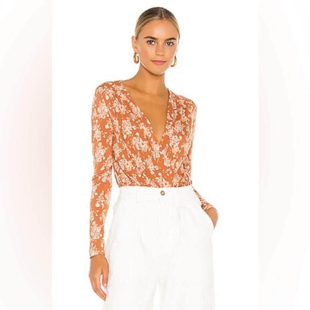Free People Printed Turnt Bodysuit in Copper | REVOLVE | Size Medium